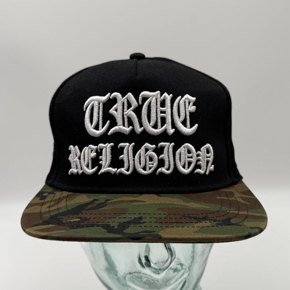 True Religion Black & Camo Snapback Hat One Size Adjustable Cap Embroidered Logo